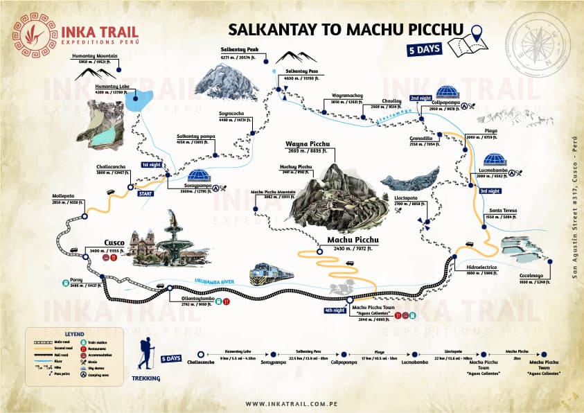 Classic Salkantay trek 5 days map