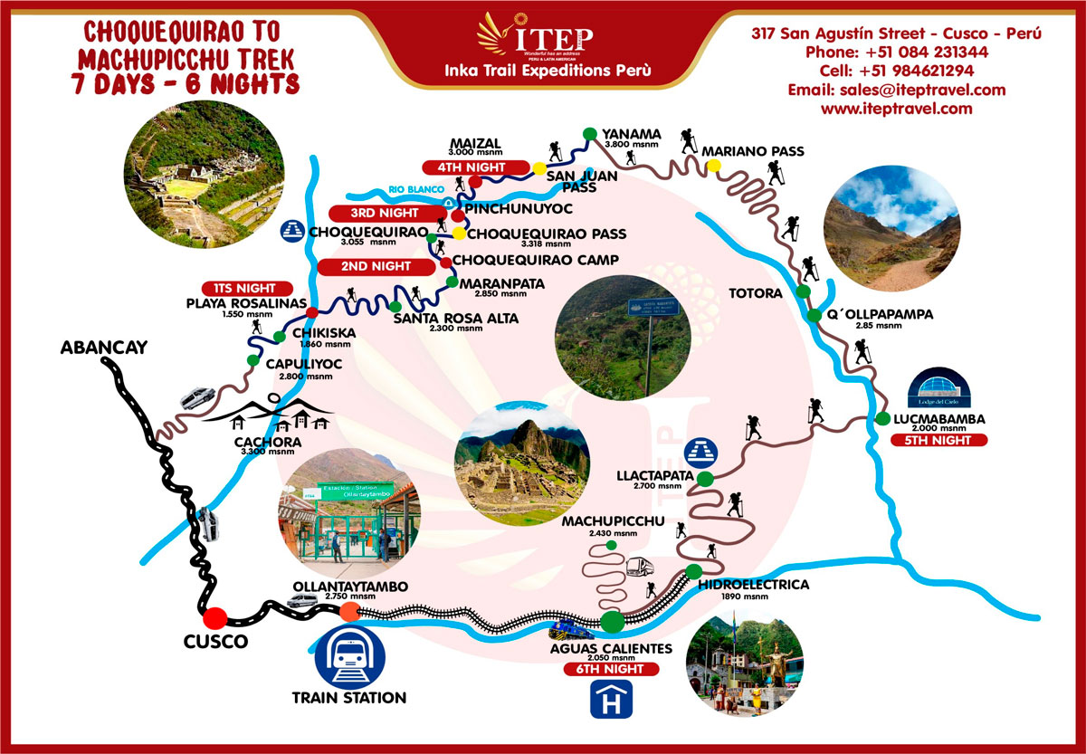 Choquequirao Trek to Machu Picchu 7 Days map